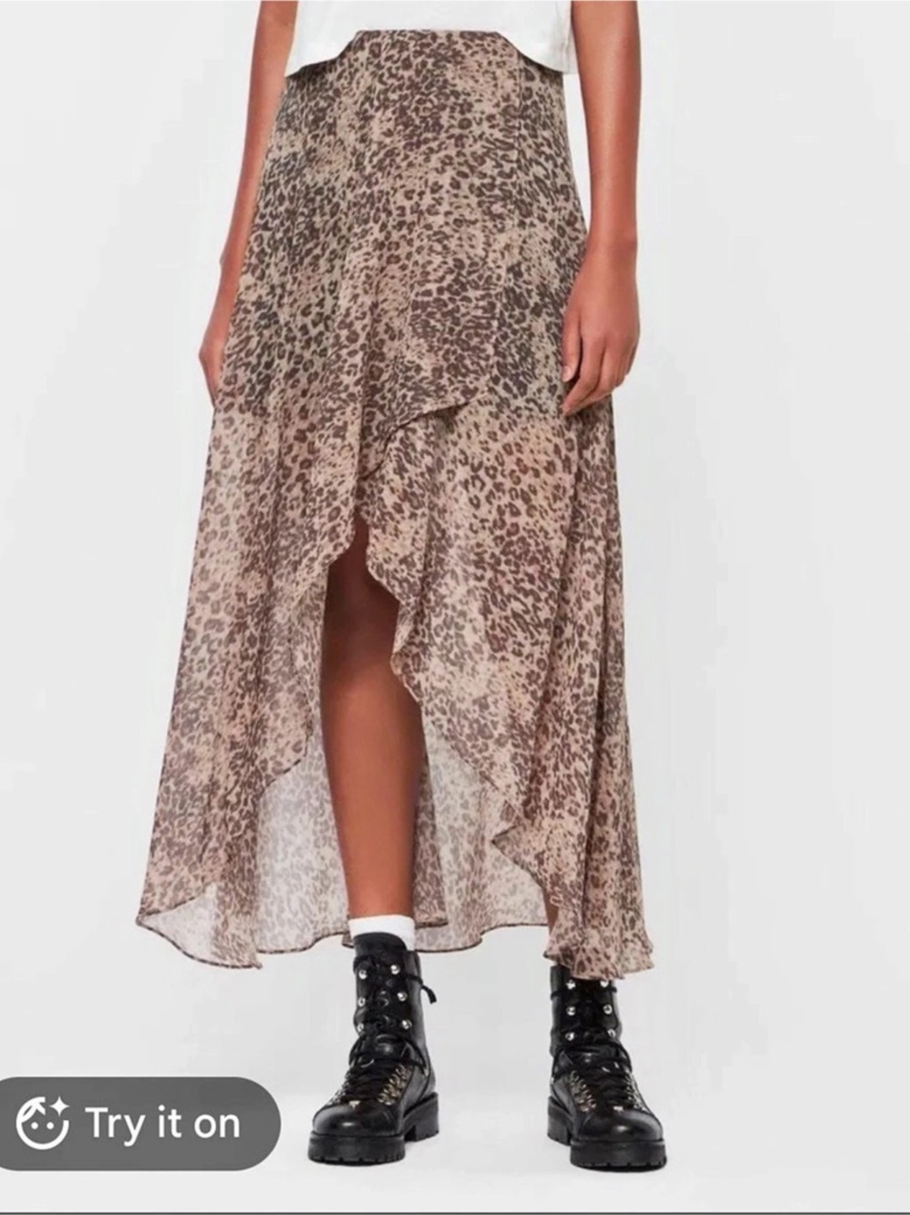 AllSaints Slvina Patch Skirt Leopard Print Maxi Skirt Size 8 NWT